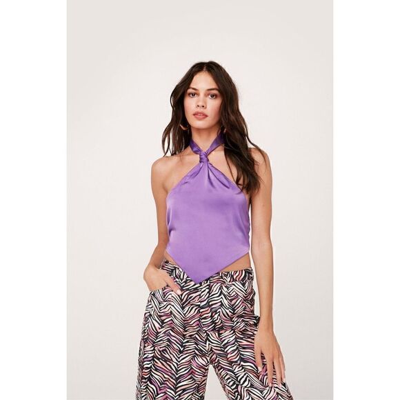 Nasty Gal satin halter crop top - Picture 1 of 8
